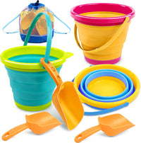 JOYIN Foldable Beach Bucket Set, Camping Gear, Travelling - Yellow/Blue/Green