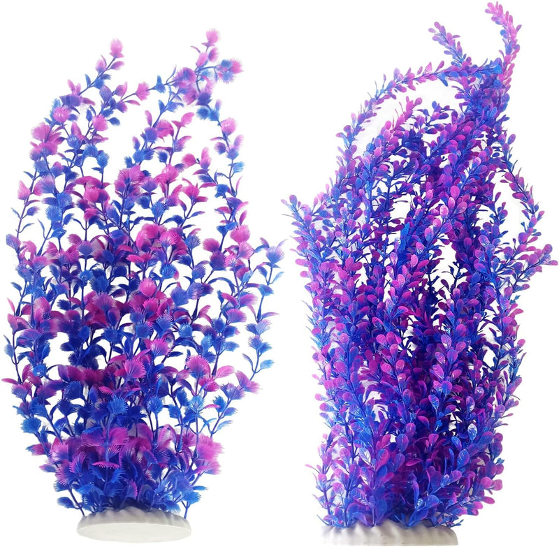 Aquarium Plants Plastic Realistic Tall Fish Tank Plant Decorations - Purple (Style A)