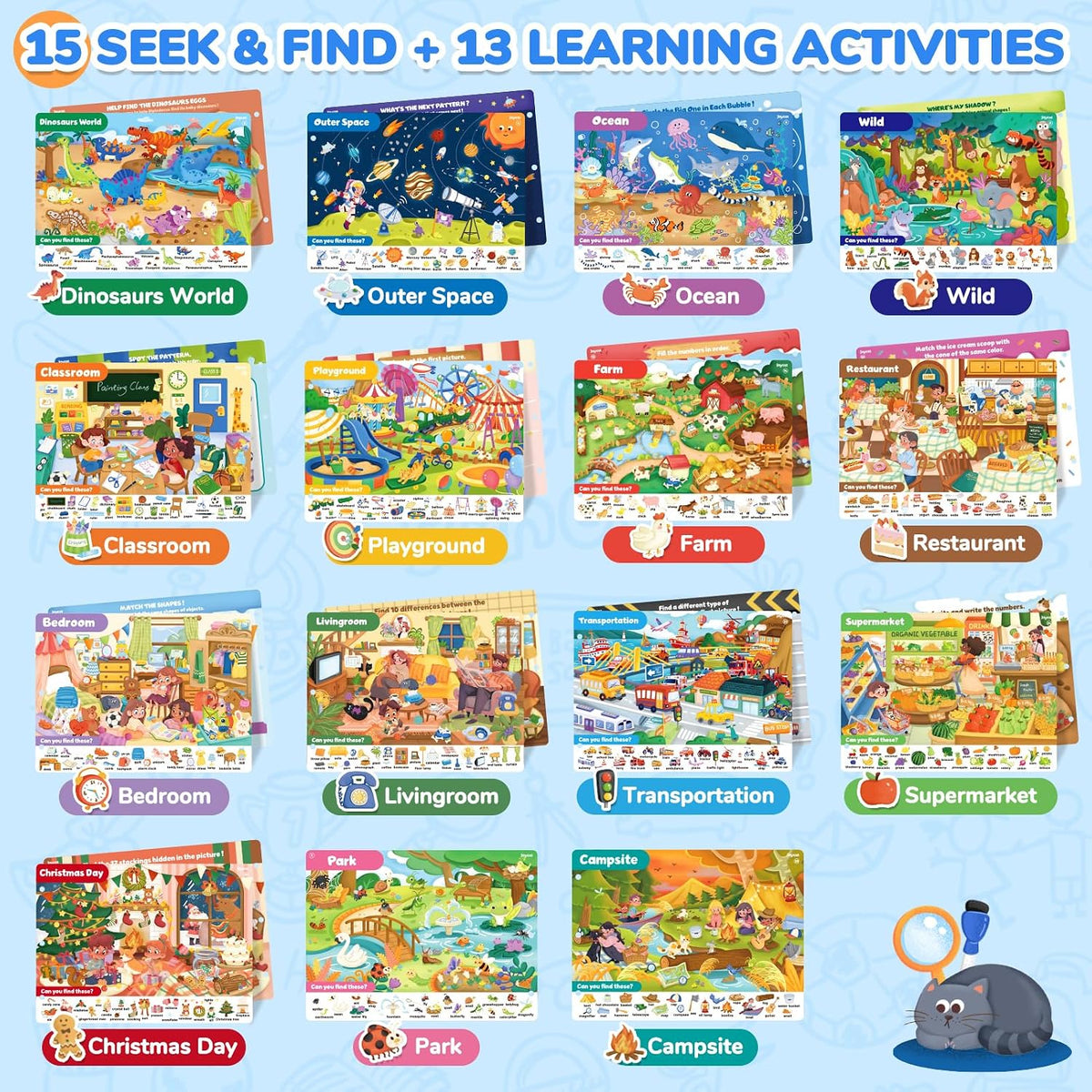 JoyCat seek and find activity book with dry erase markers, cloth and storage bag - view 24