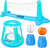 JOYIN Inflatable Pool Float Set Volleyball Net & Basketball Hoops - Blue Cyan / X-Large
