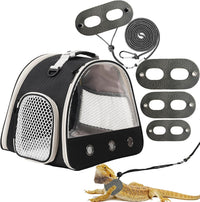 Bearded Dragon Travel Backpack with Harness and Leash Set - Black / Carrier+LSH Grey