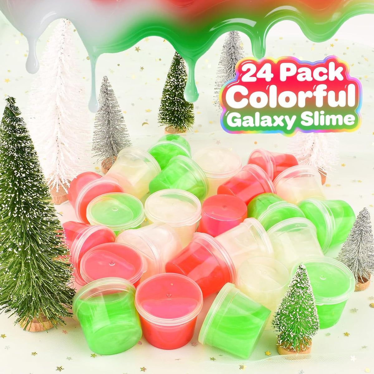 4 Pack Galaxy Slime Kit, Party Favors for Kids, Non Sticky, Wet - Red&green & White Slime - image 2