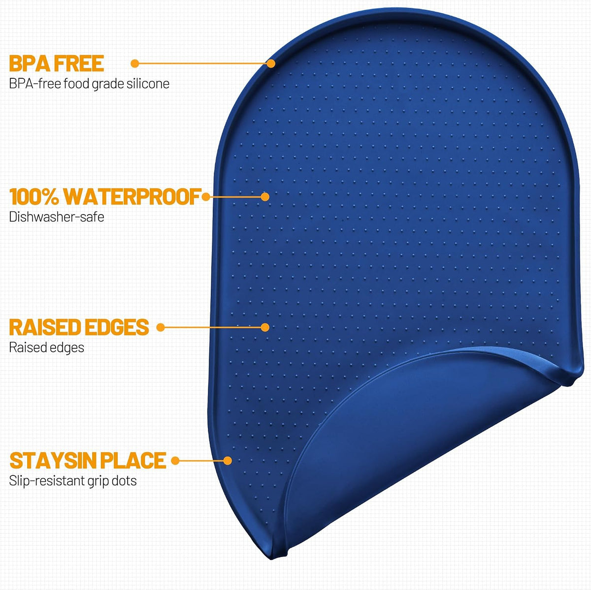 Hubulk 100% Waterproof Silicone Pet Feeding Mat with Raised Edge - Navy Blue / 16"L x 10"W - image 2