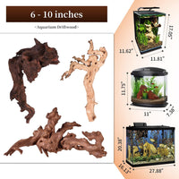 majoywoo Natural Driftwood for Aquarium Decor Fish Tank Decor Reptile - Mopani Driftwood 6 to 10 Inch (Pack of 3) - image 2