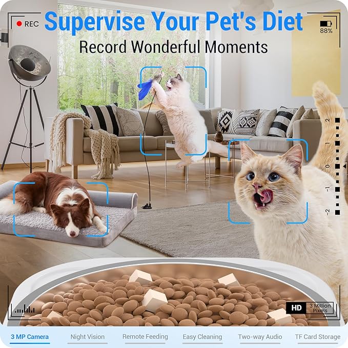 Automatic Cat Feeder with 2K HD Camera: Automatic Dog Feeder with Night Vision, Cat Food Dispenser with 5G WiFi for Multiple Pet, Detachable for Easy Clean - 29 Cup （7L Large Capacity）
