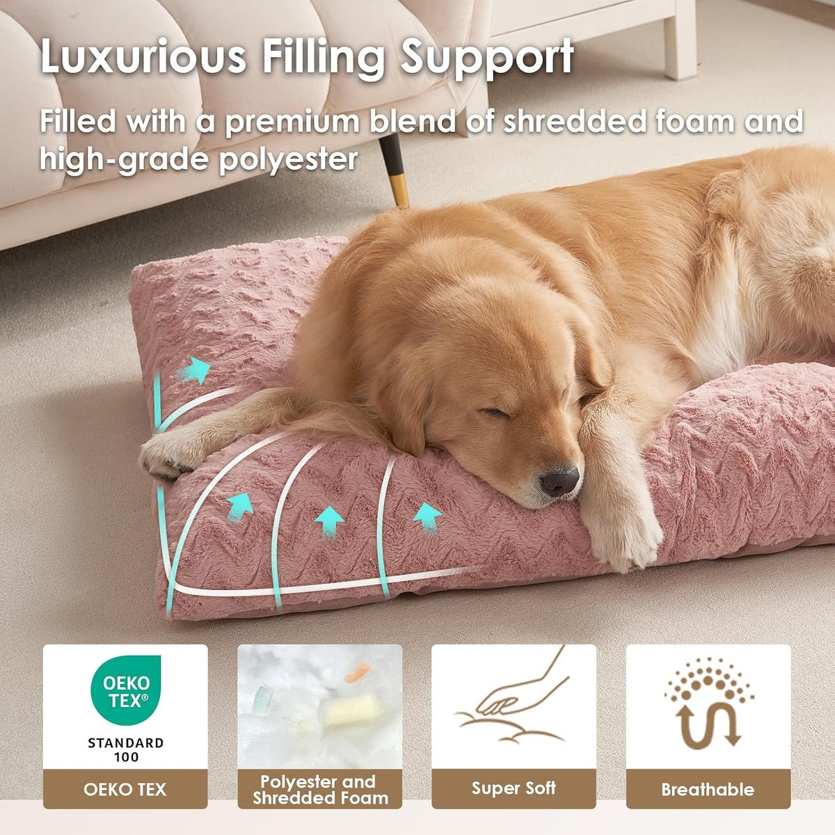 EHEYCIGA Washable XL Dog Beds Large Sized Dog - Pink / 47" x 29"x 4" - image 2