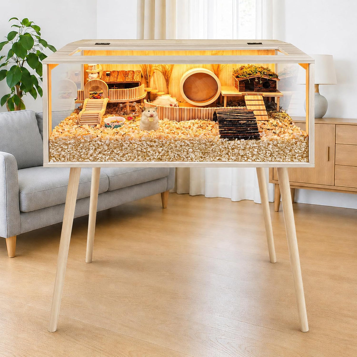 PROLEE Small Animal Cage, Hamster Cage Wooden Roof - 48.0"L x 20.0"W x 47.5"H / Wooden Roof - image 2