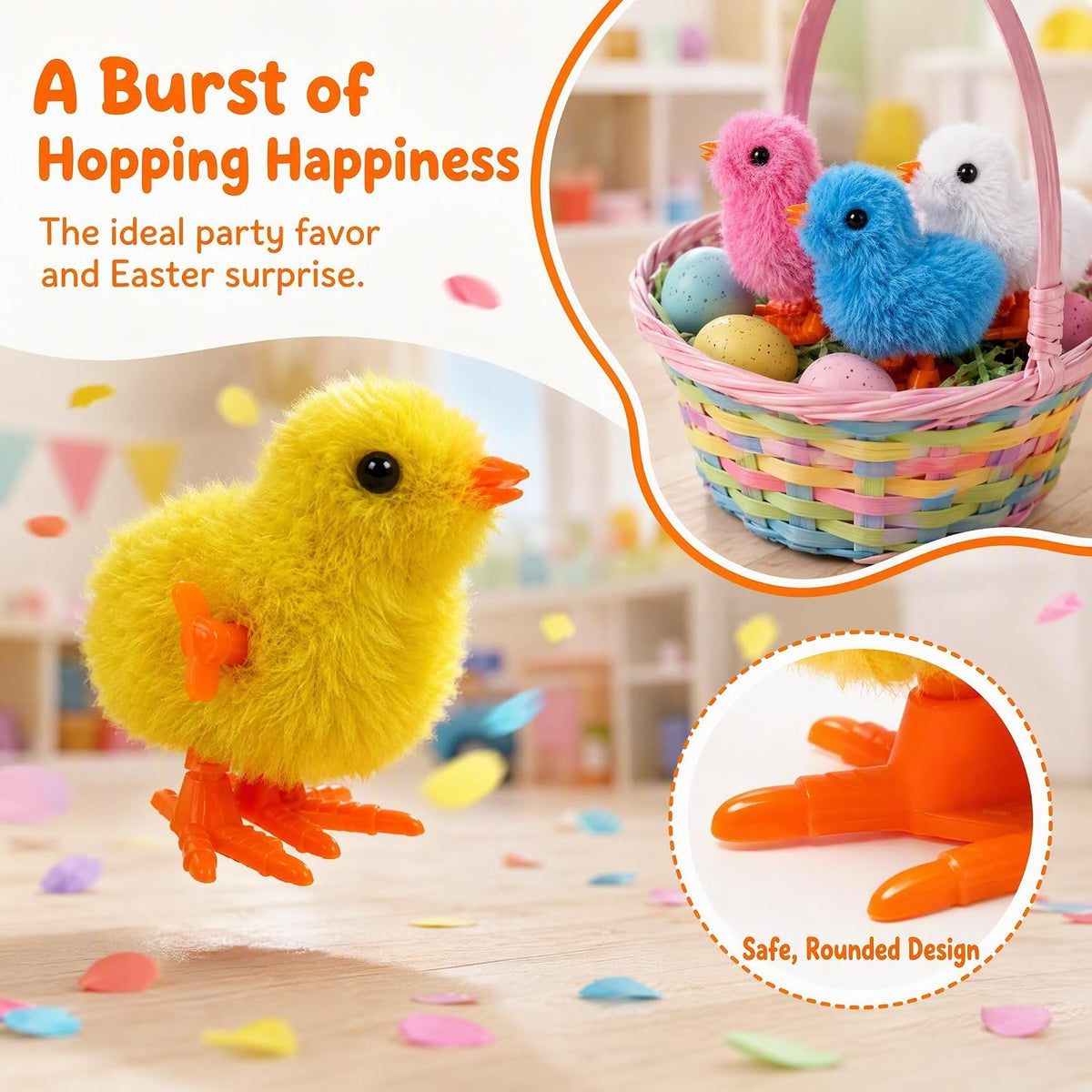SAURAWAN plush wind-up chicken toys with fluffy bright feathers, 2-piece set - view 6