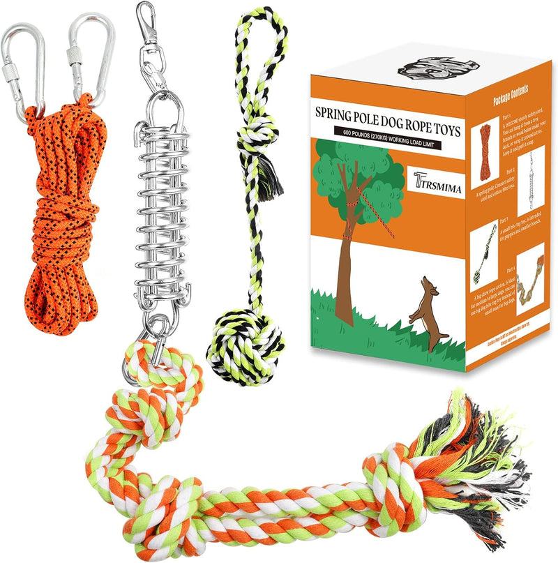 TRSMIMA Spring Pole Rope Toys, Spring Pole for Dogs Heavy Duty - Orange