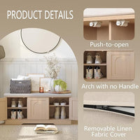 DINZI LVJ Shoe Bench, Entryway Storage Bench with Doors, Cushion, 2-Tier Shoe Rack with 6-Cubby, 39.4”L x 13.8”W Shoe Organizer Cabinet, Adjustable Shelf, Living Room, Bedroom, Natural