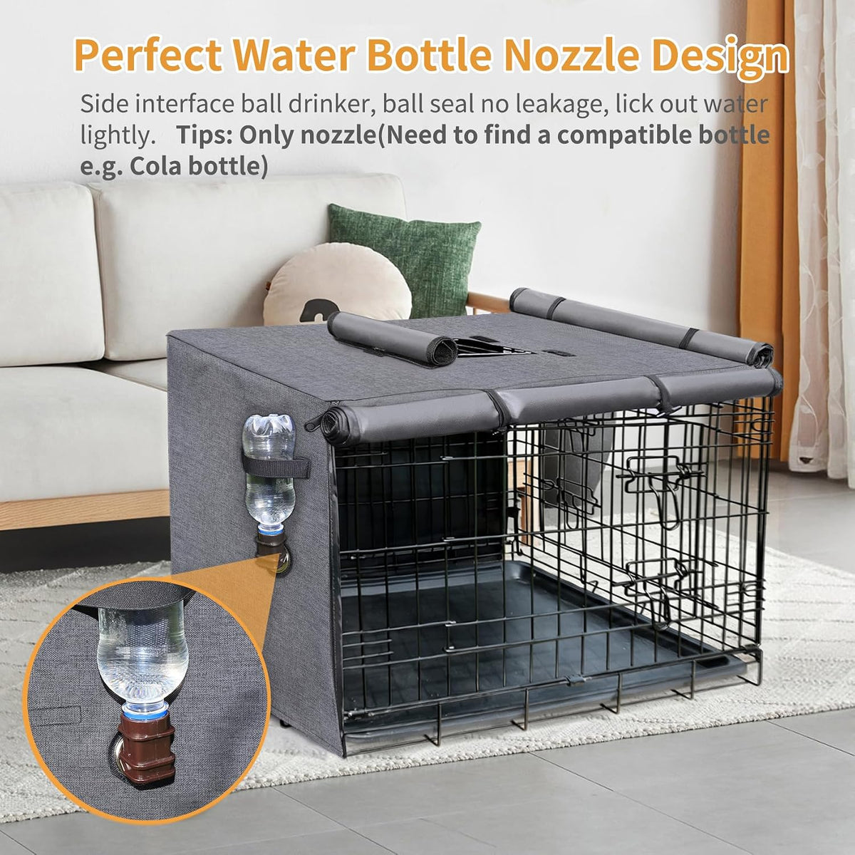 DONORO Dog Crate Cover 24 Inch Waterproof Pet Kennel Cover 600D Heavy - 24.0"L x 18.0"W x 20.0"H / Grey - image 2