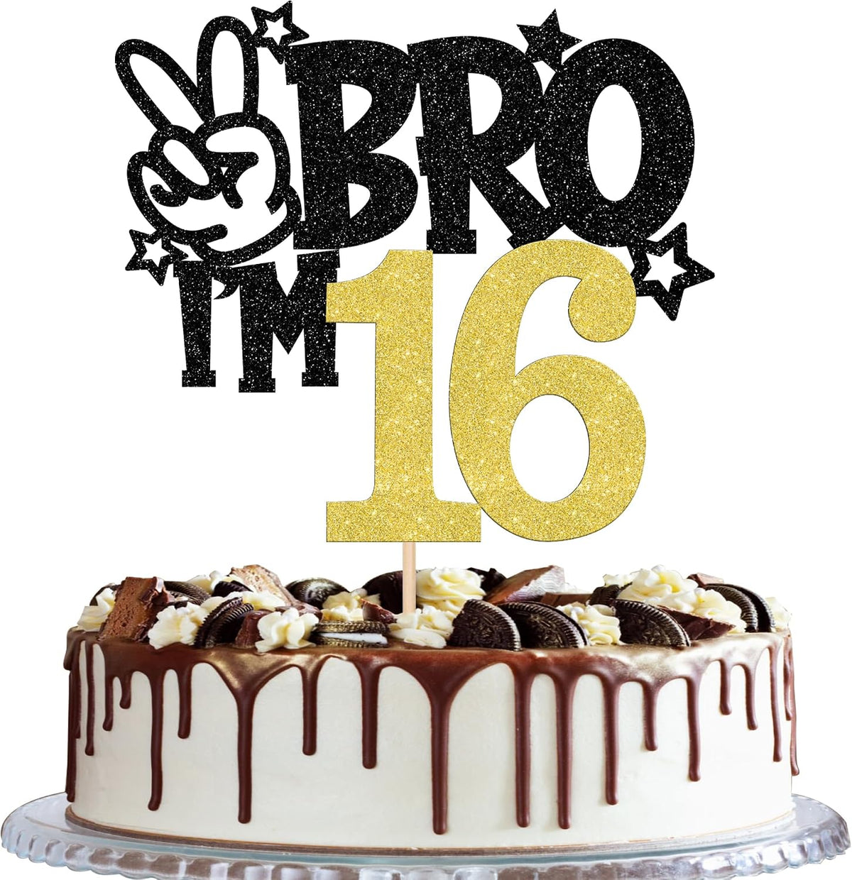 1 PCS Brother I'm 7 Cake Topper Glitter Star Happy 7th Birthday Cake - Gold 16th