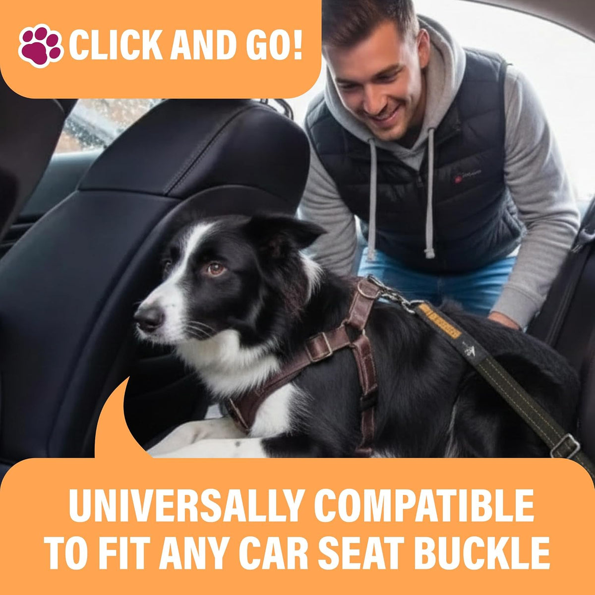 Black Car Seat Belt for Dogs, Attaches to Harness & Collar - Orange - 1 Pack - image 2