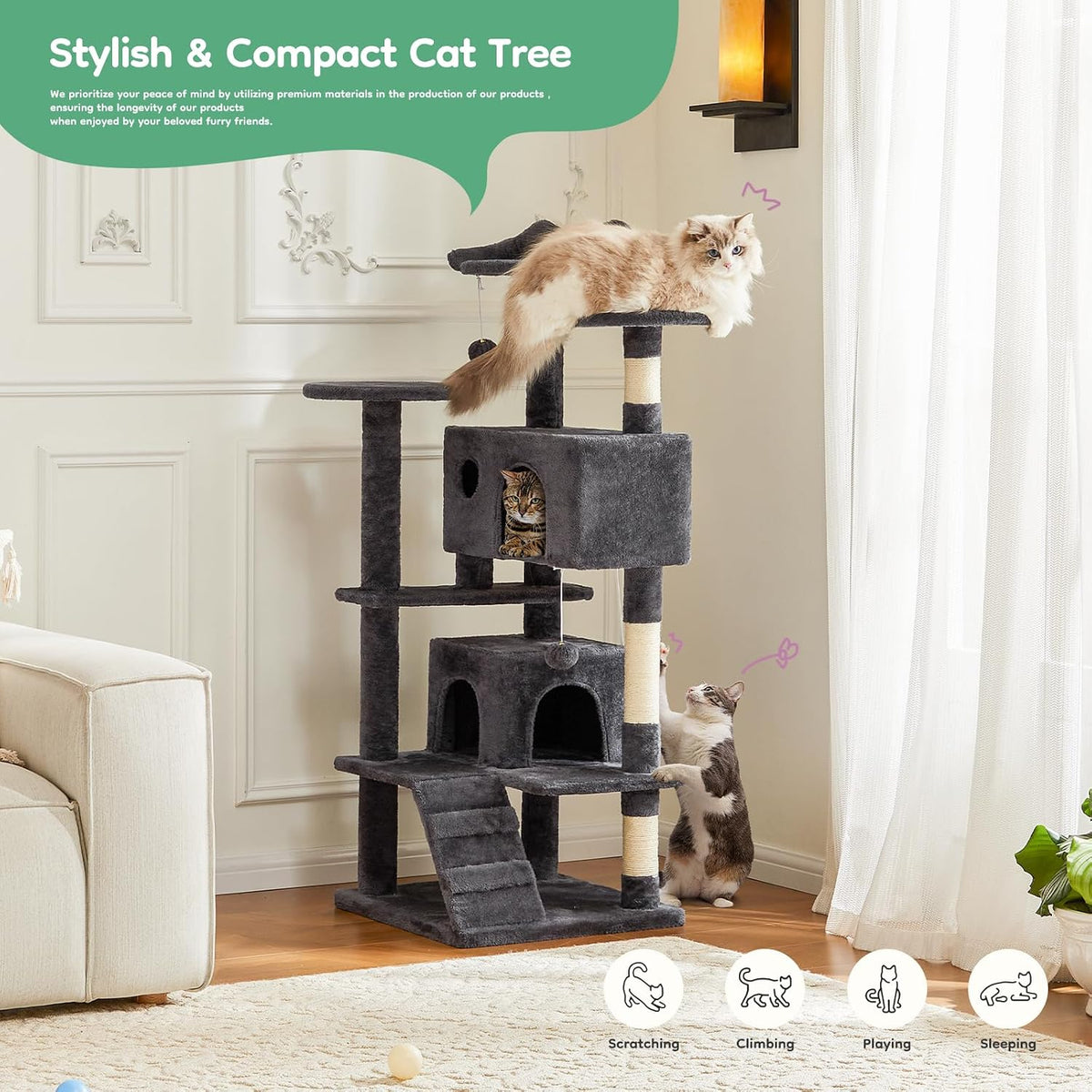 DUMOS 50 Inch Cat Tree Tower with Scratching Posts, Indoor Use – Essentials for Cats - image 2