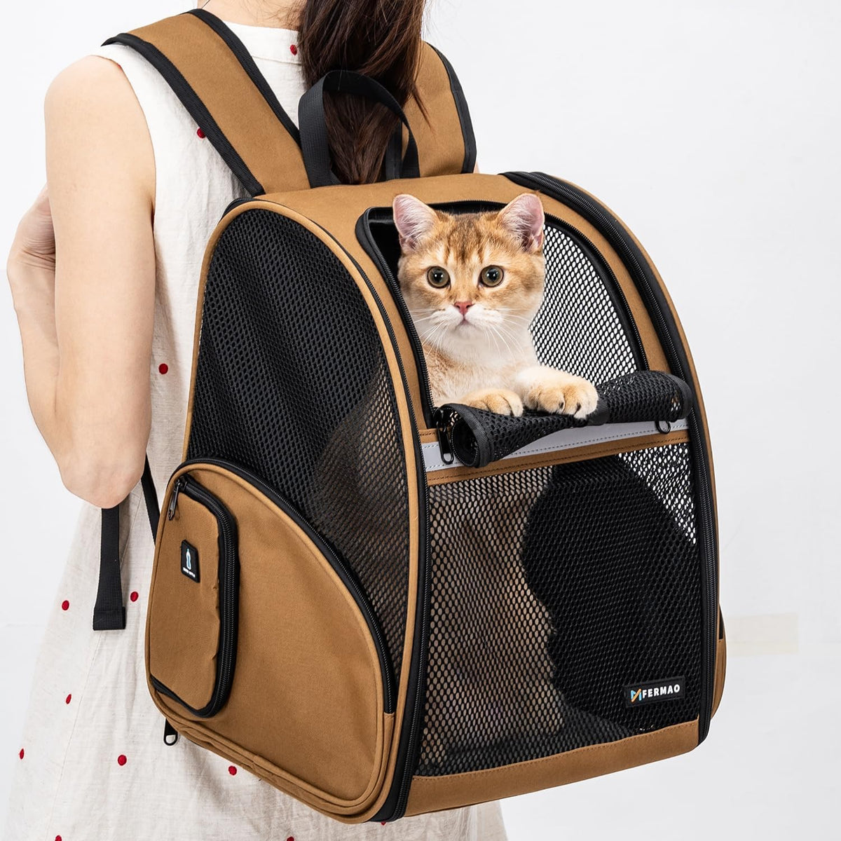 Cat Backpack Carrier for Small Dogs and Medium cat Puppy Kitten Bunny - Brown / 12.9"L x 10.6"W x 15.5"H - image 4
