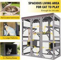 Aivituvin Cat House Outdoor Catio Cat Enclosures on Wheels 70.9" - 62.6"L x 32.6"W x 70.1"H Grey - image 3
