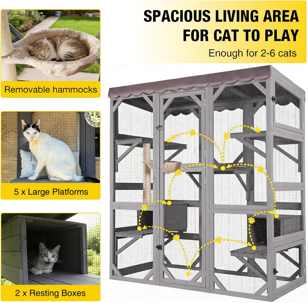 Aivituvin Cat House Outdoor Catio Cat Enclosures on Wheels 70.9" - 62.6"L x 32.6"W x 70.1"H Grey - image 3
