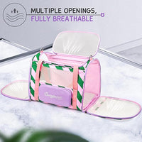 BurgeonNest Cat Carrier, Dog Cat Carriers for Large Medium Cats Under 20 lbs, Soft Sided Pet Carrier, Collapsible Travel Carry Puppy Kitten Cat Carrier with Big Side Bag (Medium, Pink-Green)