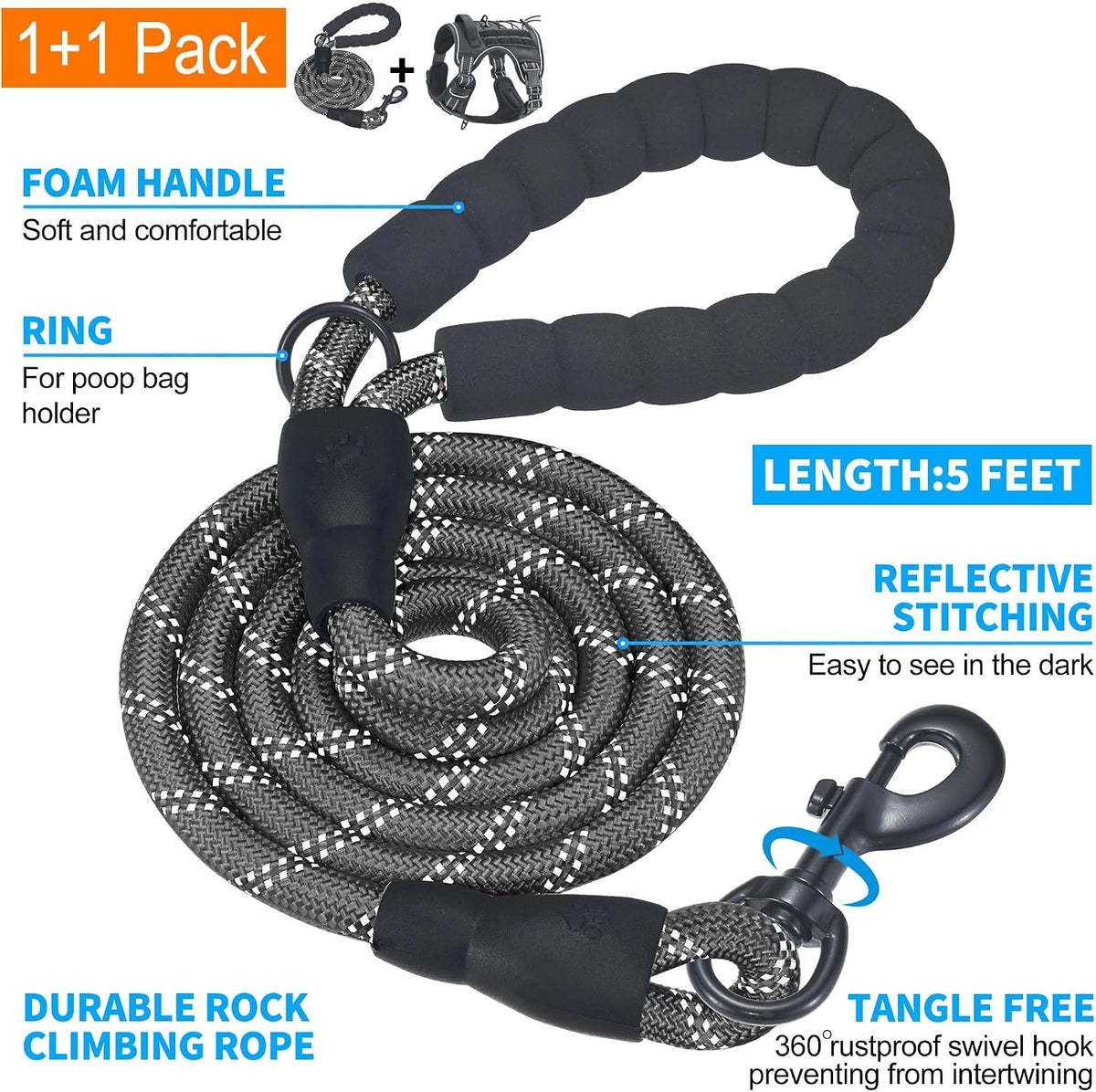 Beebiepet Tactical No Pull Dog Harness with Leash - Black / Small - image 2