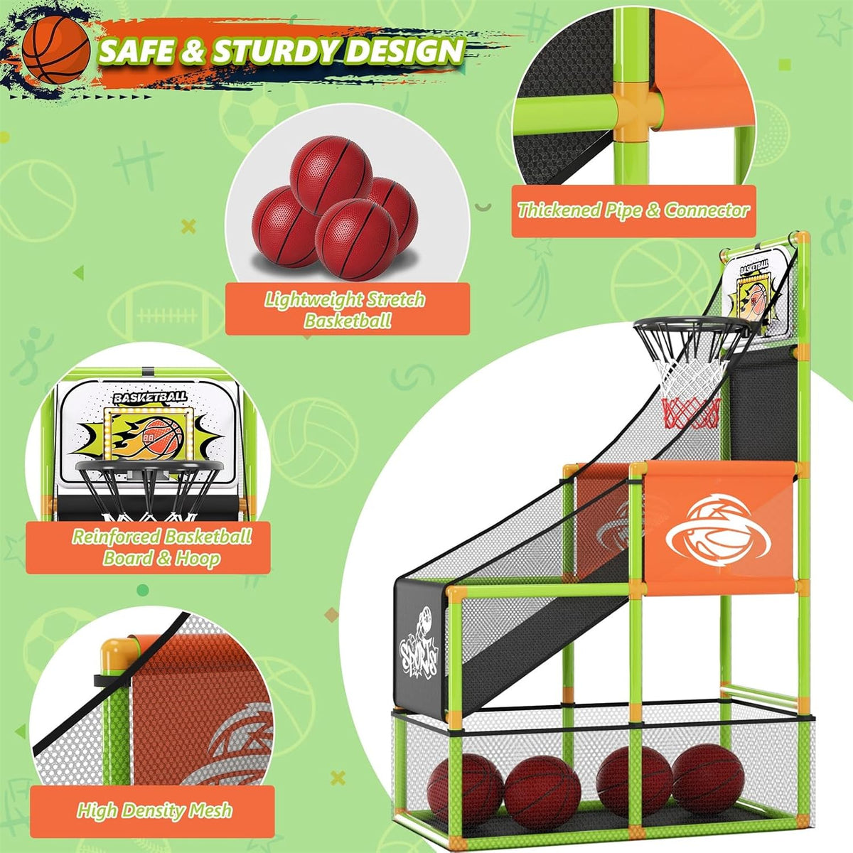 Arcade Basketball Game Set Boy Toys Indoor Outdoor Kids Basketball - Green - image 4