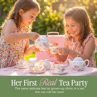 Giggle & Honey white floral tea party set for girls with porcelain teapot, cups and carrying case - view 6