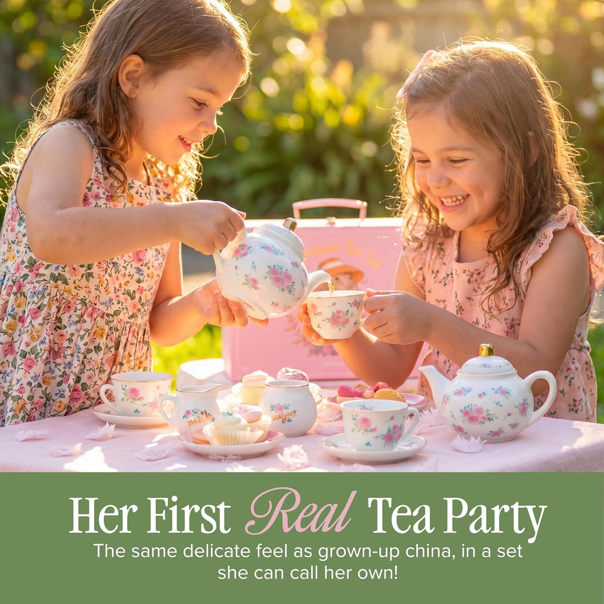 Giggle & Honey white floral tea party set for girls with porcelain teapot, cups and carrying case - view 6