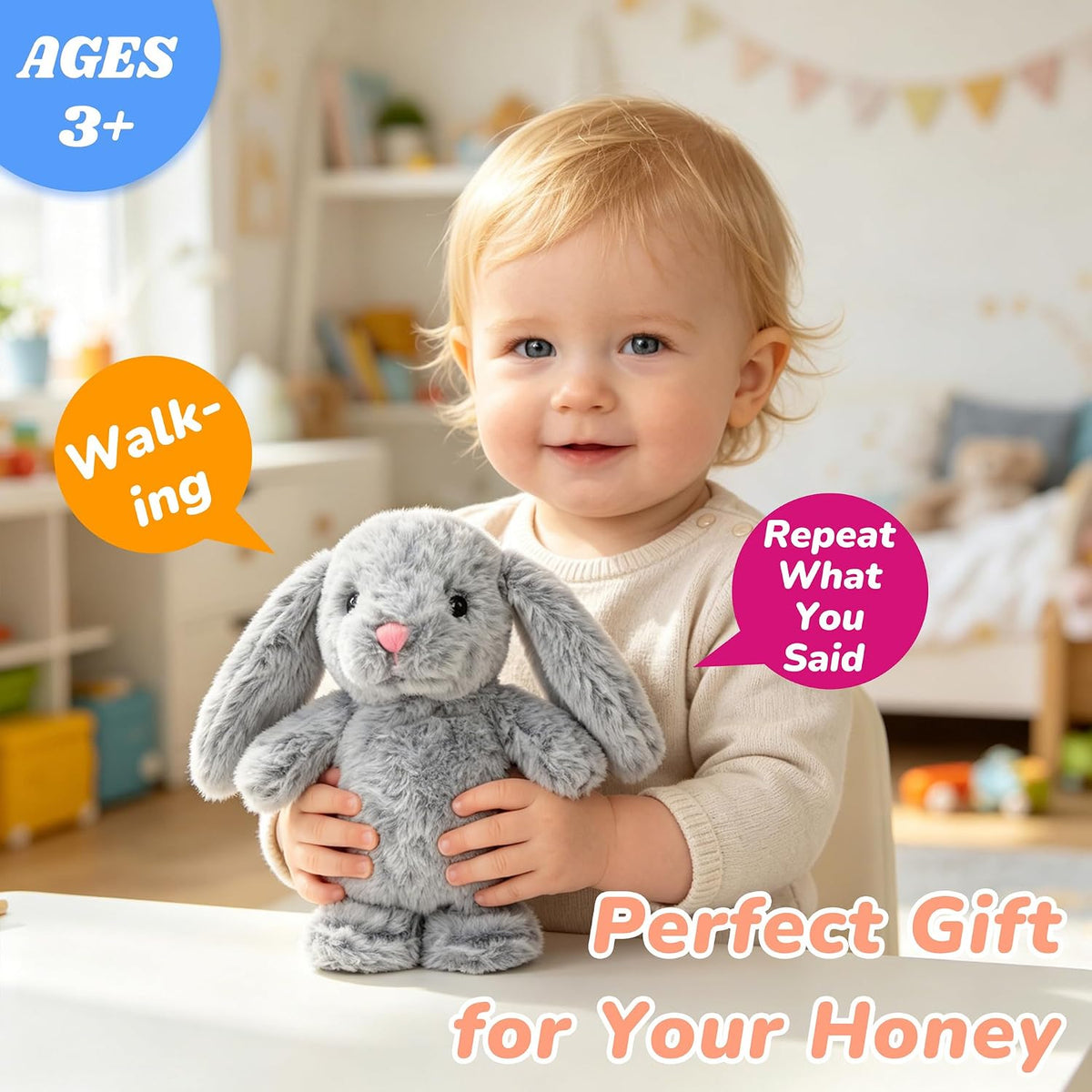 Hopearl Talking Singing Cowgirl Repeats What You Say Girl Walking - Gray Bunny - image 2