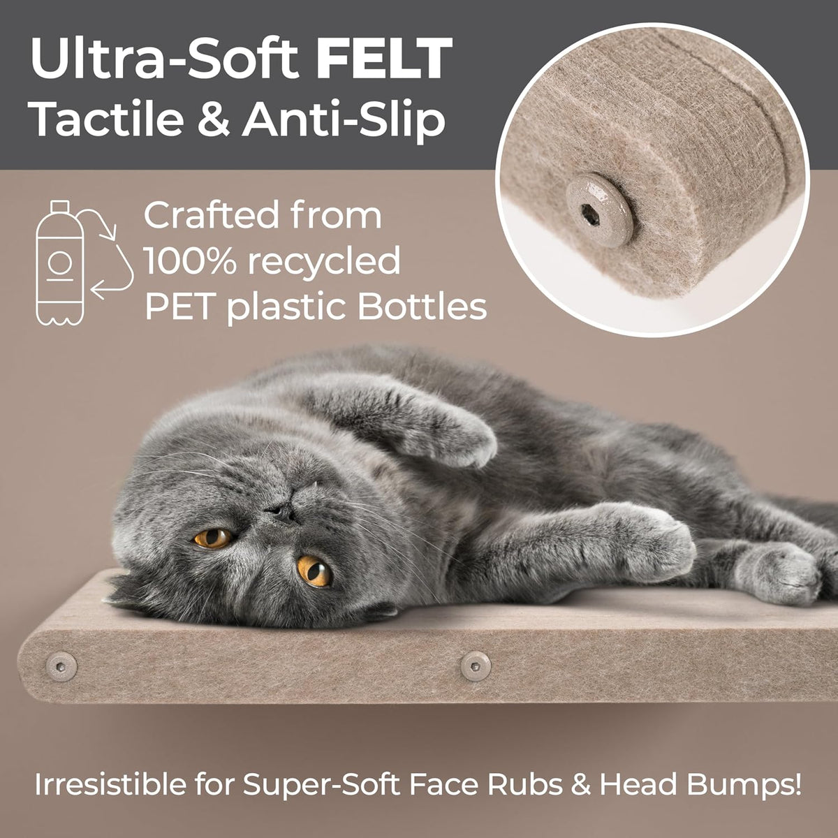Cat Wall Shelves Set, Indoor & Outdoor by Pryde Pets - Oatmeal / 1 Long Cat Climber - image 2