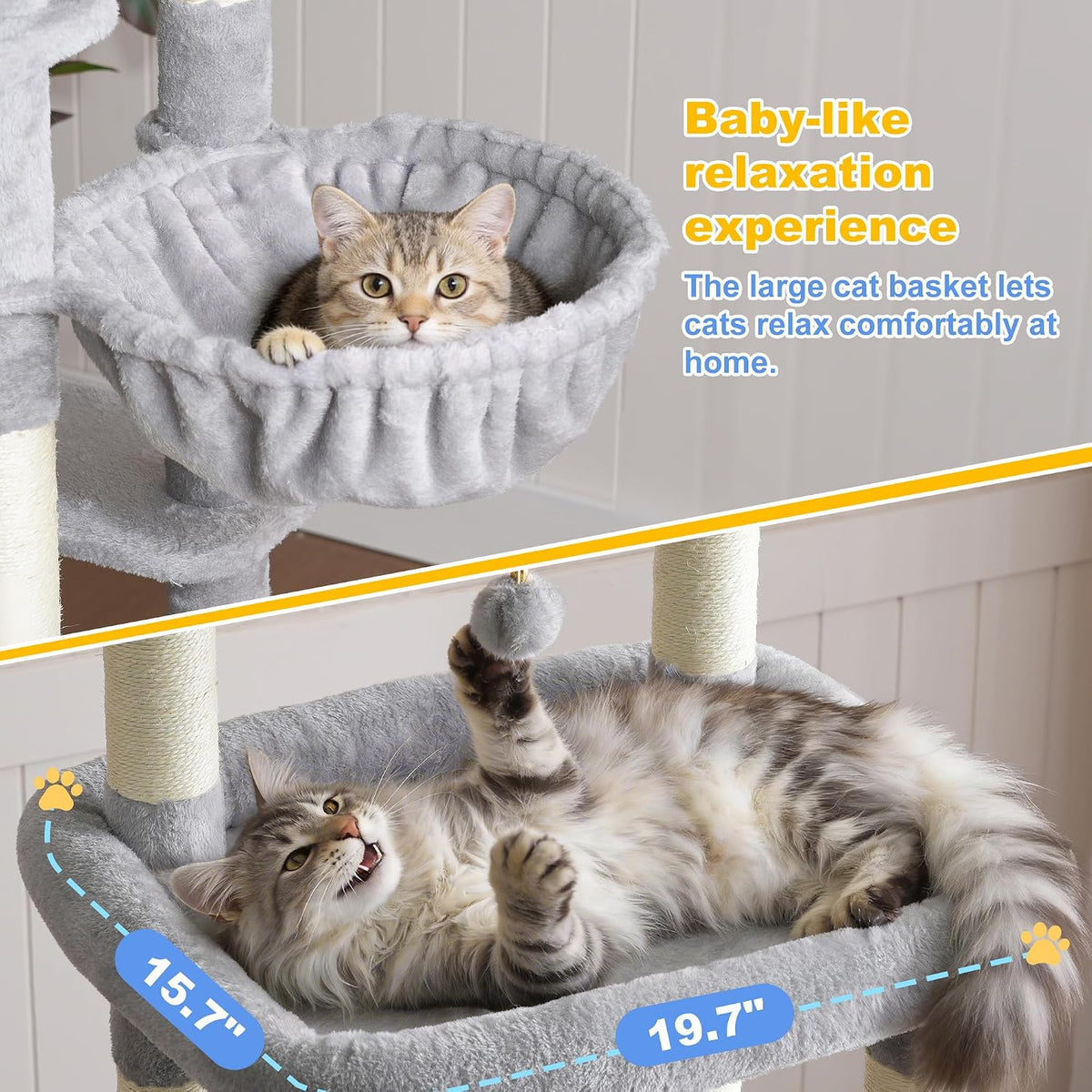 Hey-brother Cat Tree Tower with Large Platform, Spacious Condo - Light Gray / 71.5 Inches - image 3