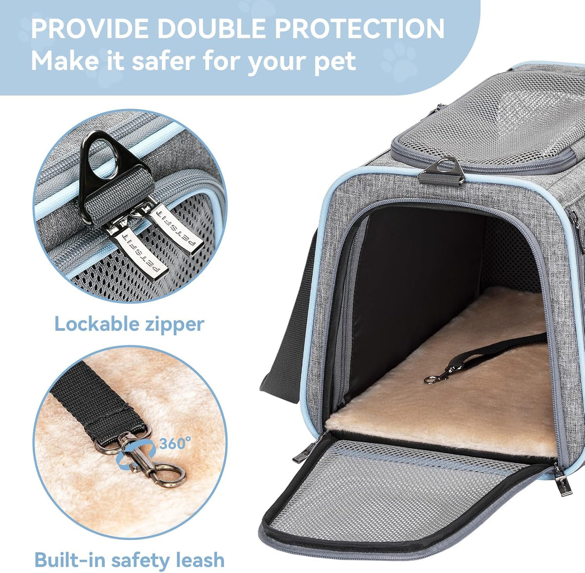 Petsfit Medium Expandable Cat Carrier for Air Travel - 16.0"L x 10.0"W x 9.0"H / Light Gray - image 4