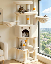 Cat Tree Tower for Indoor Large Adult Cats - Beige