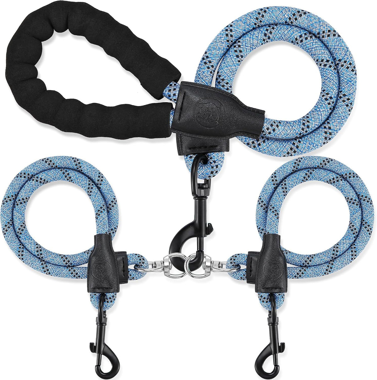 Double Dog Leash, No Tangle, Detachable360° Swivel - Blue / L (40-150 lbs)