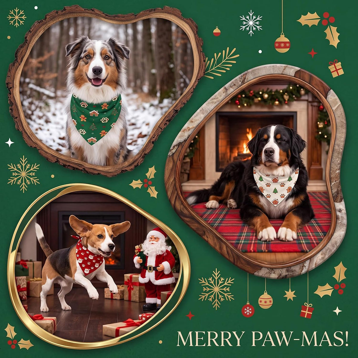 Preboun 100 Pcs Fall Paw Print Dog Bandanas Bulk - Christmas Paw Print / 25.6 x 17.7 x 17.7 Inch - image 2