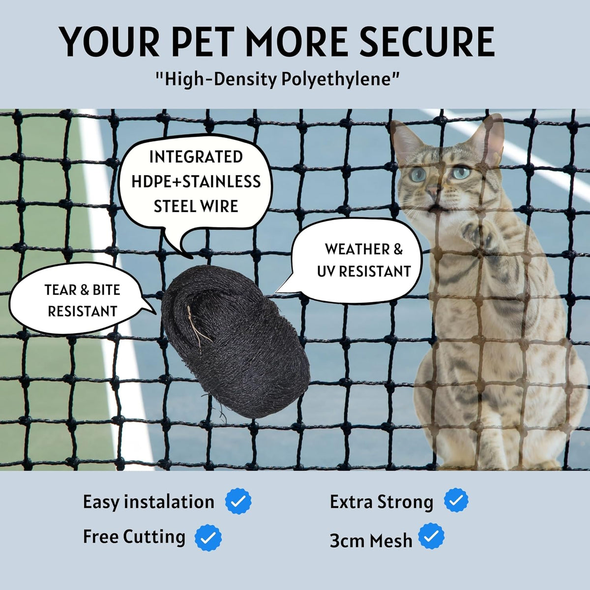 Cat Netting Balcony, Safety Net for Cat - 10x26 ft - image 3
