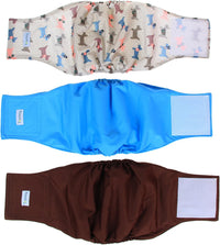 Teamoy Male Dog Belly Band, Reusable Wrap Dog Diapers - Large (Pack of 3) / Light Blue + Dogs+ Coffee