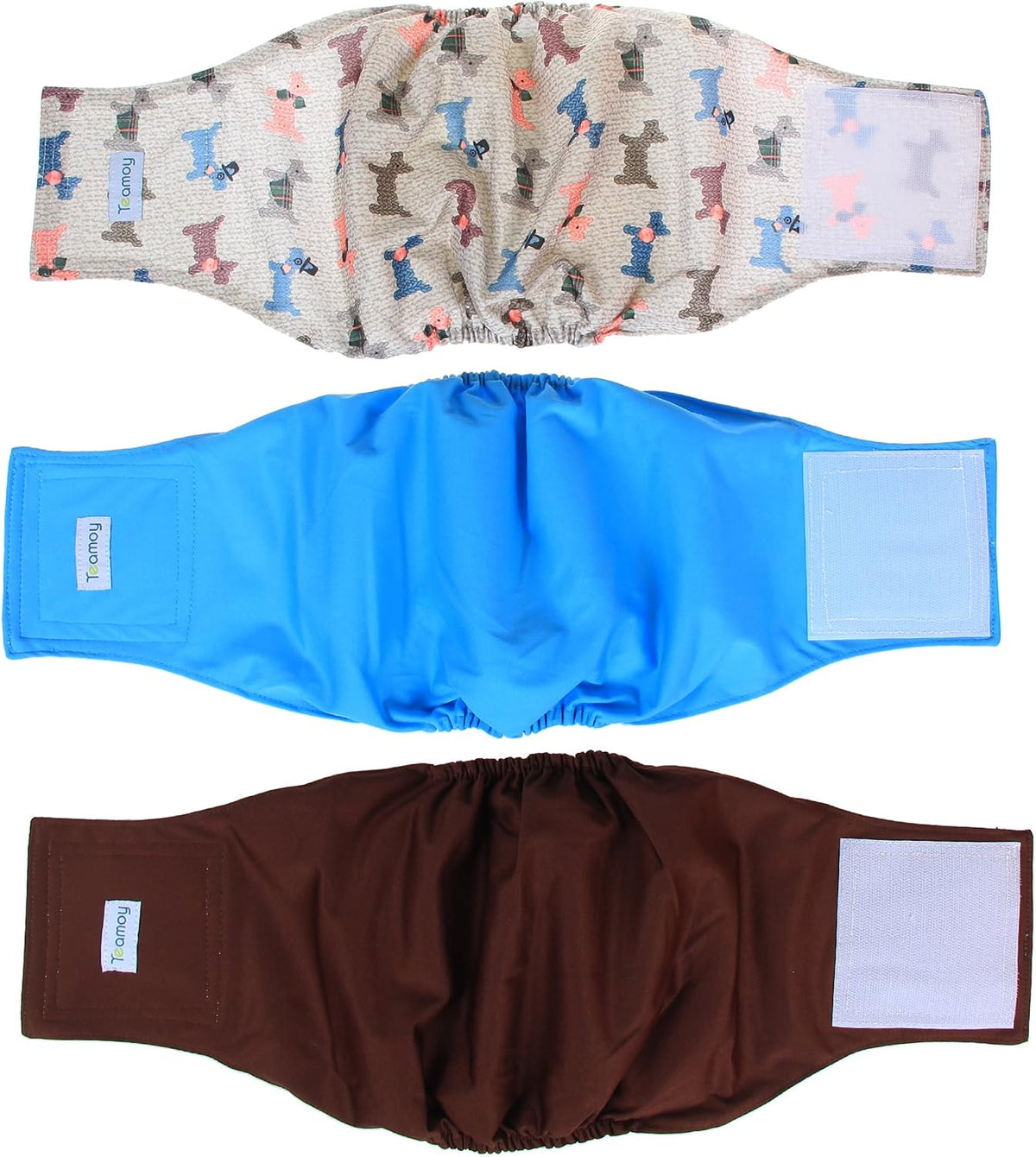 Teamoy Male Dog Belly Band, Reusable Wrap Dog Diapers - Large (Pack of 3) / Light Blue + Dogs+ Coffee