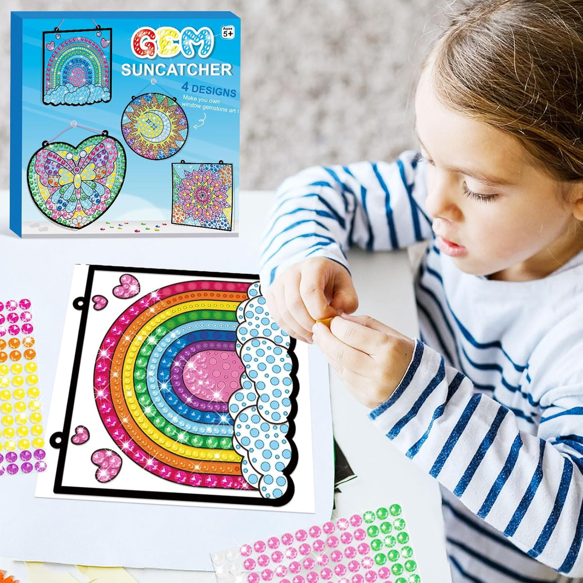 BANBBUR window art kit with butterfly, rainbow, mandala and moon gem suncatchers - view 2
