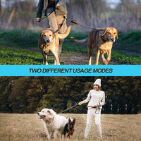 PetBonus Double Dog Leash, No Tangle Dual Leash, Reflective Walking Training Lead, 4 Comfortable Padded Handles for 2 Dogs with Collapsible Bowl and Waste Bags (Brown, Large)