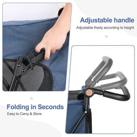 Large Dog Travel Stroller with 4 Heavy Duty Wheels Pet Stroller with Adjustable Handle - Double Doggie Capacity Jogger Wagon with Back Front Door for Small Medium Large Dogs (Navy-C)