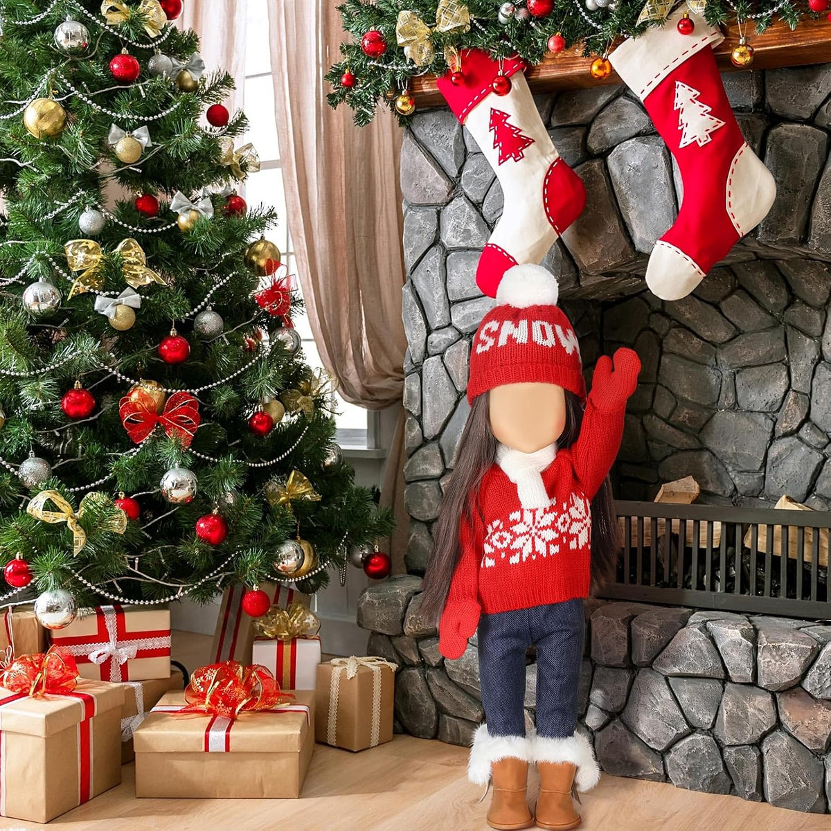 Bencailor Christmas doll clothes for 18 inch dolls in red and white cowgirl style with hat and boots - view 30