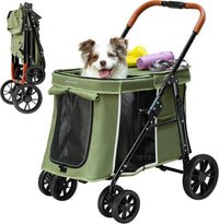Medium Dog Stroller, Dual Entry One-Touch Folding - Green