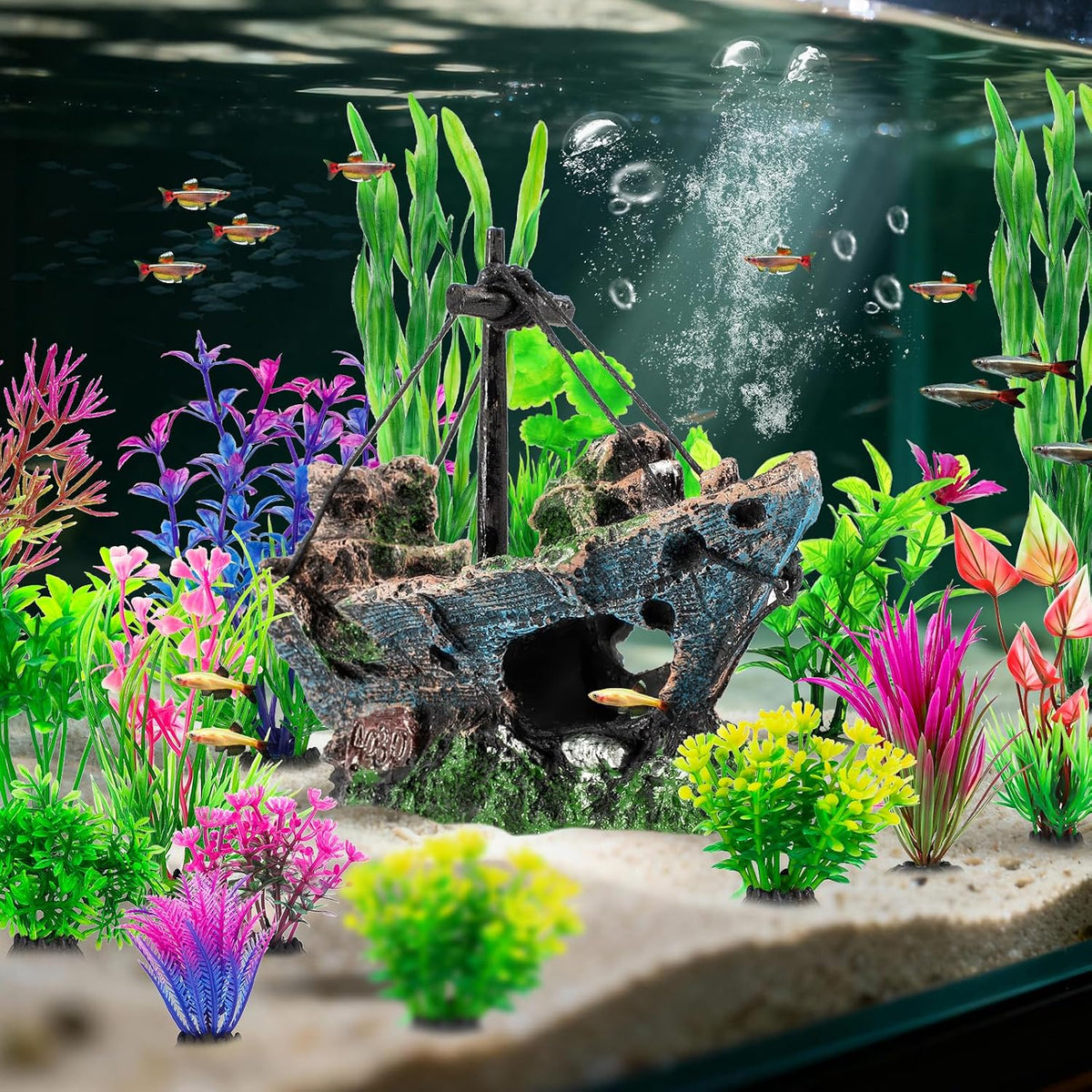 8Pcs Fish Tank Decorations Set Sunken Ship Decoration - 16 Pcs - image 3