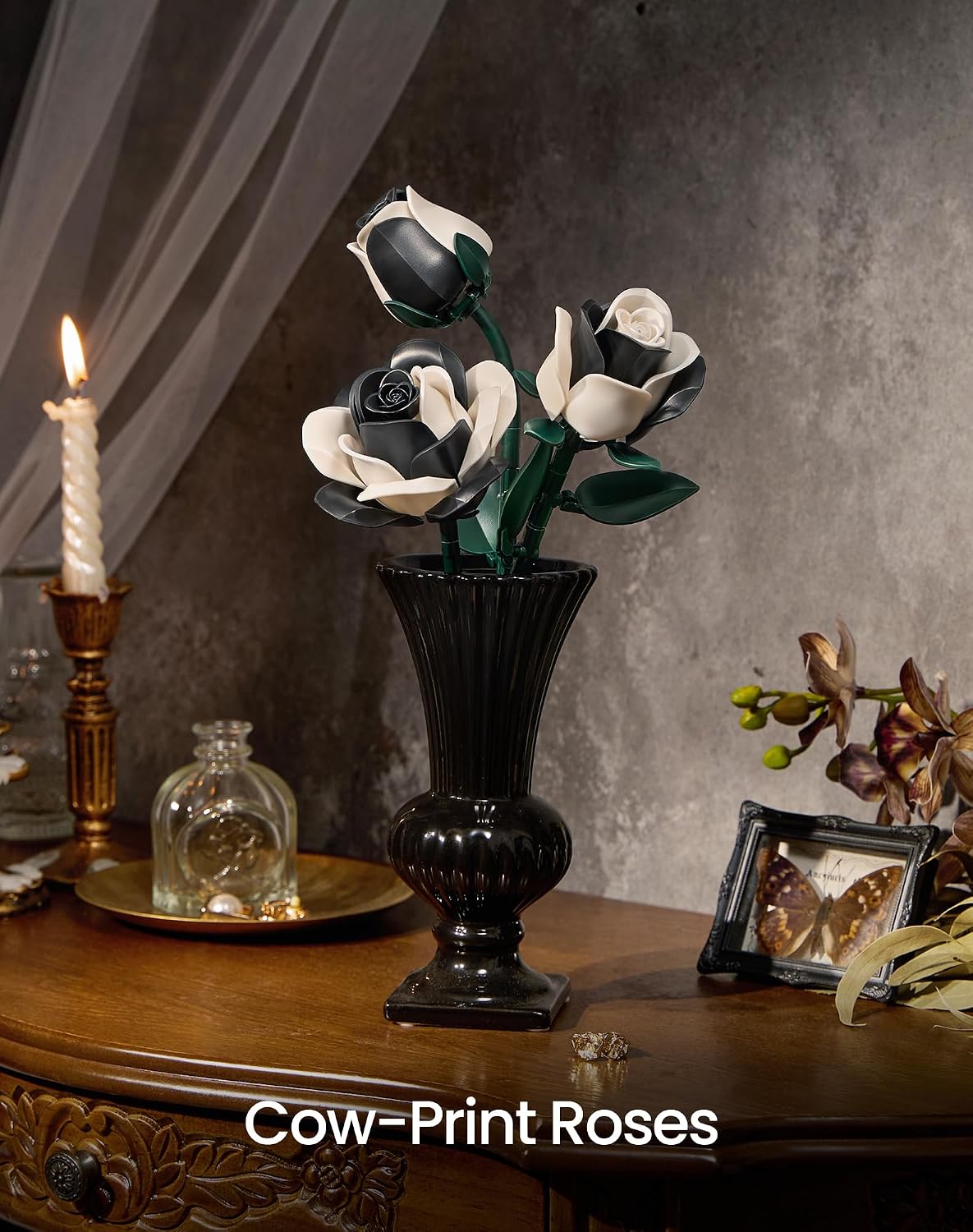 iATOM Black Roses Flower Building Set 3Pack Basket Stuffers Gift - Black White - image 2