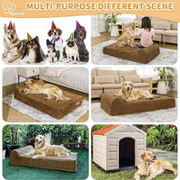 Orthopedic Dog Beds for Large Dogs, 7" Memory Foam Dog Beds with Waterproof Liner, Chew Proof Microsuede Cover, Removable and Washable, Nonskid Bottom, 60"x48" XXL Brown