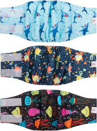 CuteBone Dog Belly Bands for Male Dogs Wraps Washable Doggie Diapers - Turtle&shark&jellyfish / M(14"-17")