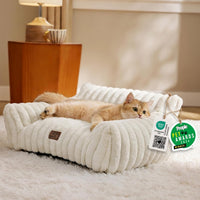 Bedsure ComfyFleece Shown on TV Fluffy Cute Cat Couch for Pets - 24x18x10" / Cream