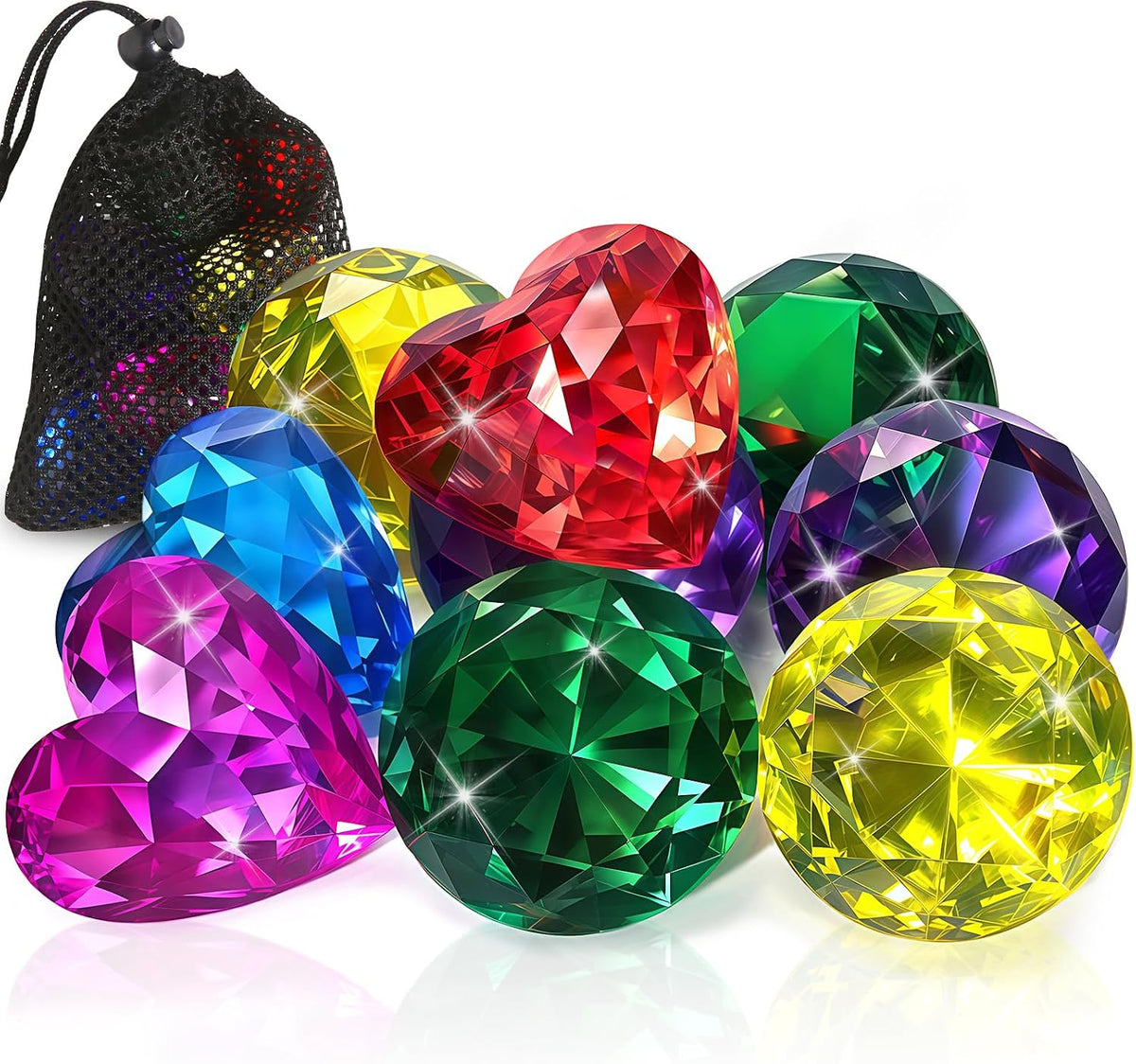 Duchong 9 extra large acrylic pool dive gems in assorted colors with mesh storage bag