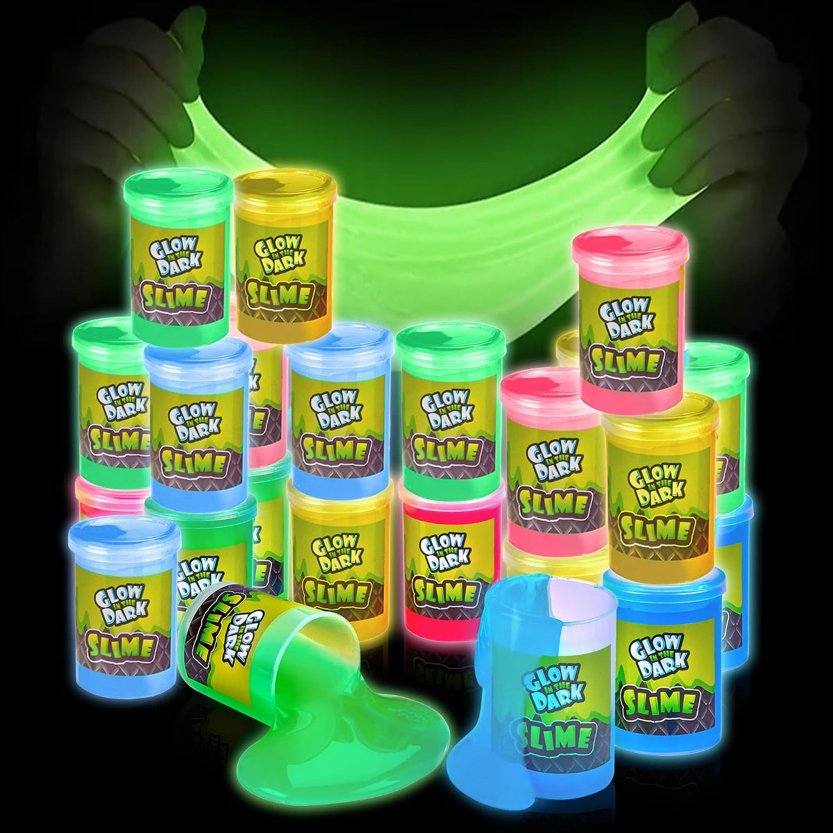 Playbees Glow in the Dark Slime, Neon Goo Party Favors for Kids - 24 Pack