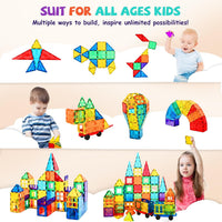 cossy 120 Pcs Magnetic Tiles, 3D Magnetic Blocks Set with 2 Cars - 220 Pieces - image 3