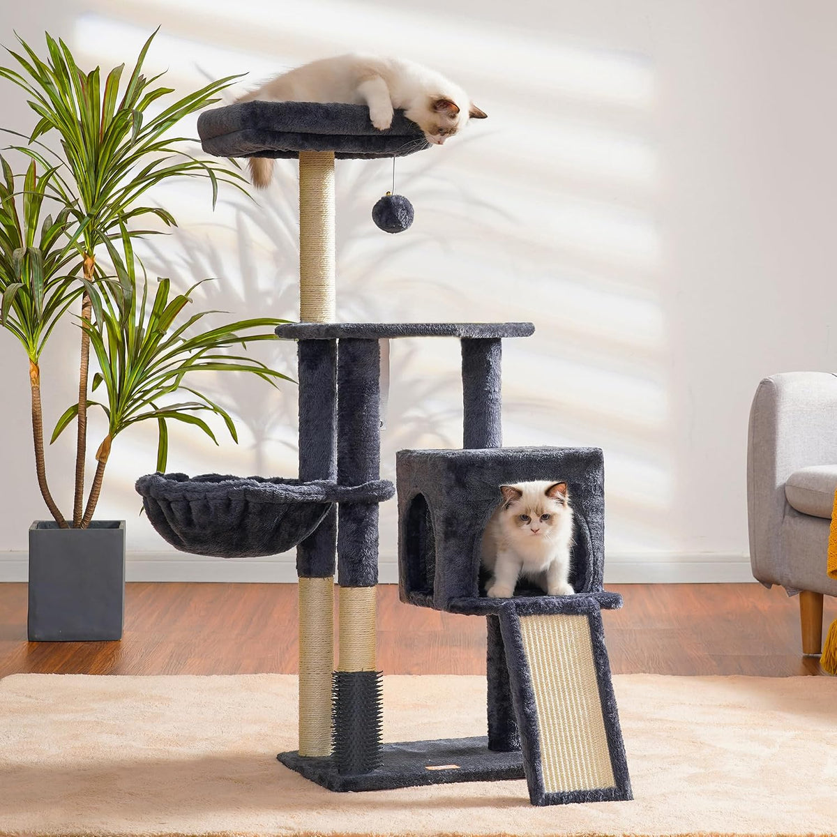 Heybly Cat Tree, 45.3" Cat Tower for Indoor Cats with Large Perch HCT202SG – Essentials for Cats - 42.5 inch / Smoky Gray - image 2